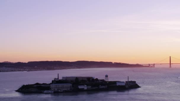 San Francisco California Circa 2017 Aerial View Alcatraz Island Sunset — Stock Video
