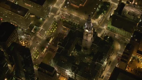 Philadelphia Pennsylvania Circa 2017 Luchtfoto Van Philadelphia City Hall Nachts — Stockvideo