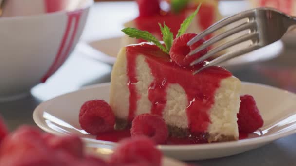 Mengambil Gigitan Cheesecake — Stok Video