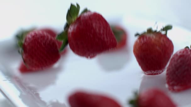 Strawberries Splashing Slow Motion Shot Phantom Flex 1000 Fps — Stock Video