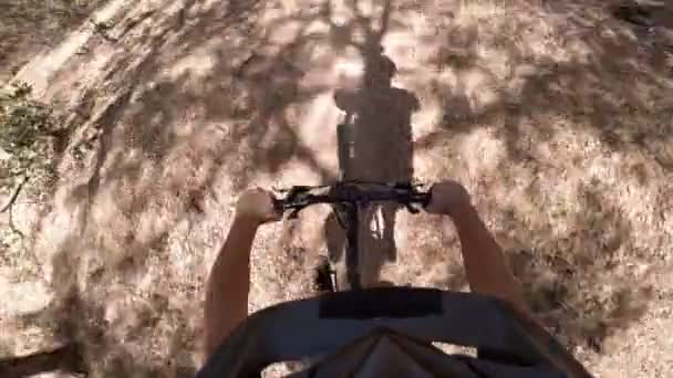 Pov Action Camera Scatto Uomo Sella Mountain Bike — Video Stock