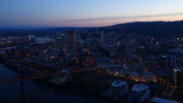 City Portland Oregon Usa Повітряне Відео Вночі Ultra — стокове відео