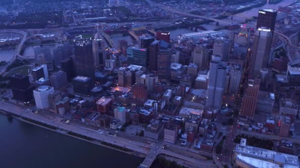 Vista Aérea Pittsburgh Pensilvânia Entardecer — Vídeo de Stock