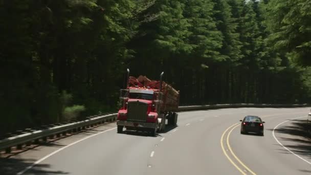 Όρεγκον Περίπου 2017 Καταγραφή Φορτηγών Οδήγηση Αυτοκινητόδρομο Στο Δάσος Του — Αρχείο Βίντεο
