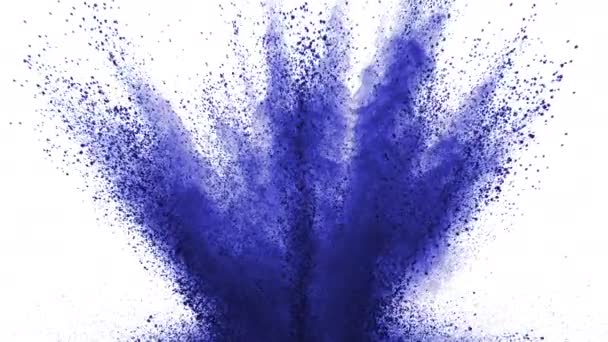 Blaues Pulver Explodiert Superzeitlupe Auf Weißem Hintergrund Aufgenommen Mit Phantom — Stockvideo