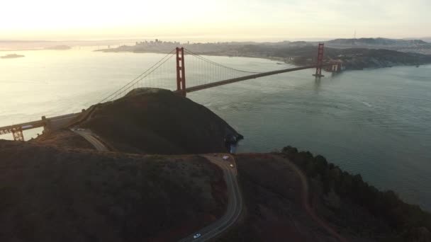 Vue Aérienne Coucher Soleil Golden Gate Bridge San Fransisco Californie — Video