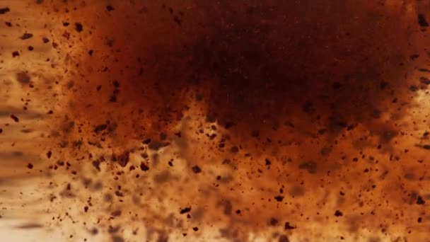 Στιγμιαία Σωματίδια Καφέ Διαλύονται Στο Νερό Πυροβολούνται Phantom Flex 1000 — Αρχείο Βίντεο