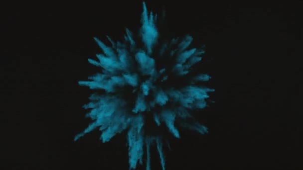 Blauw Groen Poeder Explodeert Zwarte Achtergrond Super Slow Motion Geschoten — Stockvideo