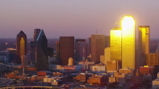 Dallas Texas 2017 Luftaufnahme Der Stadt Bei Sonnenuntergang — Stockvideo