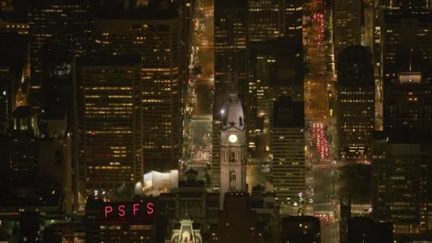 Filadélfia Pensilvânia Circa 2017 Vista Aérea Câmara Municipal Filadélfia Noite — Vídeo de Stock
