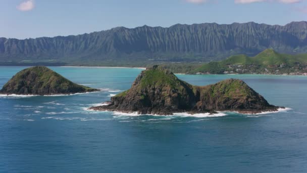 Oahu Hawaii Circa 2018 Vista Aérea Las Islas Mokulua Tiro — Vídeos de Stock