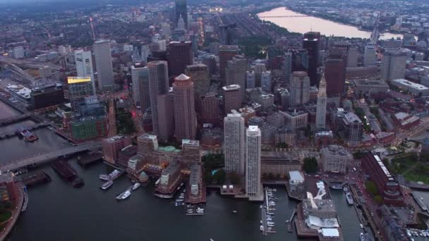 Letecký Pohled Boston Massachusetts Soumraku — Stock video