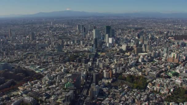 Tokio Japón Circa 2018 Volando Sobre Ciudad Tokio Con Fuji — Vídeos de Stock