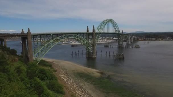 Vue Aérienne Newport Oregon Pont Baie — Video