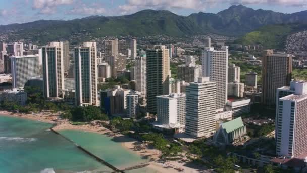 Waikiki Oahu Hawaii Circa 2018 Denní Letecký Pohled Hotely Pláže — Stock video