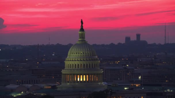 Washington 2017 Dolaylarında Abd Capitol Dome Günbatımında Havadan Görünüşü Cineflex — Stok video