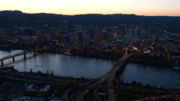 Cidade Portland Oregon Eua Vídeo Aéreo Entardecer Ultra — Vídeo de Stock