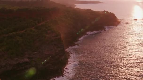 ハワイのモロカイ2018年頃 モロカイ島の海岸線上の日没の空中ビュー CineflexとRed Epic Heliumで撮影 — ストック動画