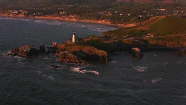 Newport Oregon 2017 Dolaylarında Gün Batımında Yaquina Head Deniz Feneri — Stok video