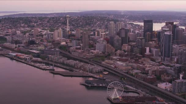 Seattle Washington Circa 2017 Vista Aérea Seattle Amanecer Tiro Con — Vídeos de Stock