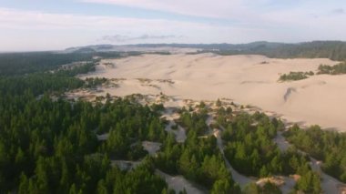 Oregon Sahili 2019 dolaylarında. Oregon Sahili 'ndeki kum tepelerinin havadan görünüşü. Helikopterden Cineflex Gimal ve RED 8K kamerayla çekildi..