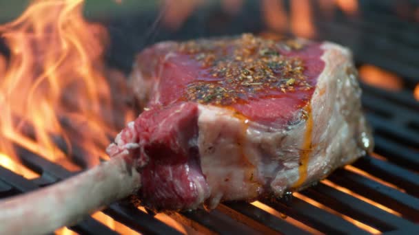 Grillsoße Auf Bone Steak Aufgenommen Auf Phantom Flex — Stockvideo