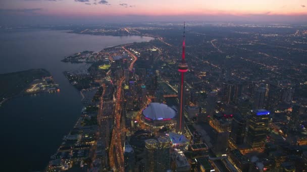 Toronto Canada Circa 2019 Aerial View Toronto Dusk Shot Helicopter — Stock Video