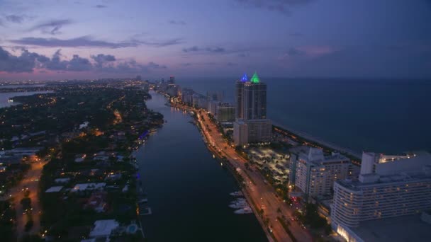 Miami Floride Vers 2019 Vue Aérienne Miami Beach Crépuscule Prise — Video