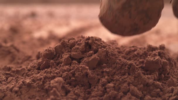 Tartufi Cioccolato Che Cadono Polvere Cioccolato Rallentatore Girato Sulla Fotocamera — Video Stock