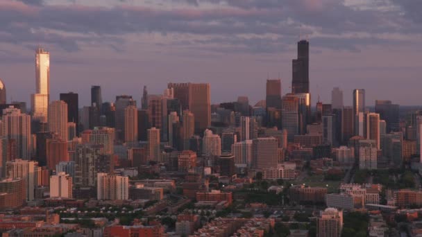 Chicago Illinois Circa 2019 Aerial View Chicago Sunset Shot Helicopter — Stock Video