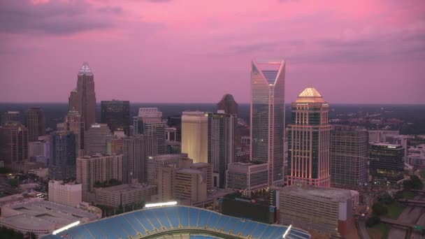 Charlotte North Carolina Circa 2019 Luchtfoto Van Charlotte Bij Zonsondergang — Stockvideo