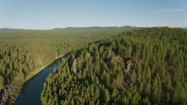 Merkez Oregon, 2019 dolaylarında. Deschutes Nehri 'nin havadan görünüşü. Helikopterden Cineflex gimbal ve RED 8K kamerayla çekildi..