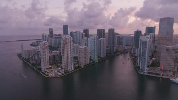 Miami Florida Circa 2019 Luchtfoto Van Miami Bij Zonsondergang Schot — Stockvideo