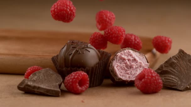Zblízka Záběry Chutných Čokoládových Bonbónů — Stock video