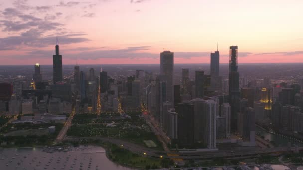 Чикаго Иллинойс Примерно 2019 Год Вид Воздуха Чикаго Закате Снято — стоковое видео