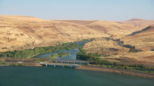Oregon 2021 Flygfoto Över Columbia River Och Deschutes River Sammanflytande — Stockvideo