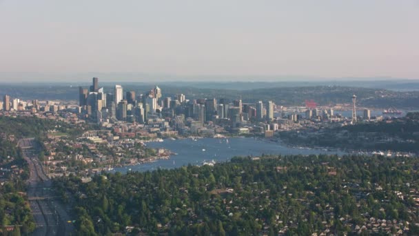 Seattle Washington Circa 2019 Luchtfoto Van Het Centrum Van Seattle — Stockvideo