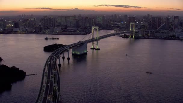 Tokio Japan Bis 2018 Luftaufnahme Der Regenbogenbrücke Der Dämmerung Aufnahme — Stockvideo