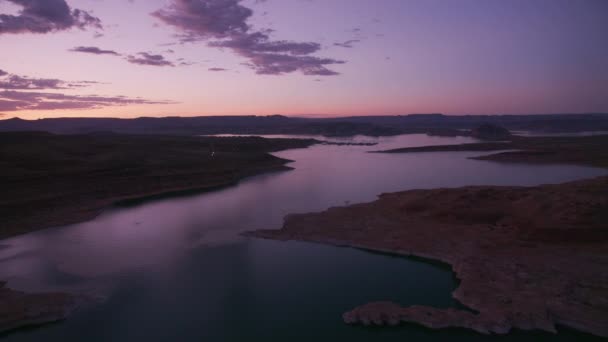Λίμνη Πάουελ Γύρω Στο 2019 Αεροφωτογραφία Της Λίμνης Πάουελ Ηλιοβασίλεμα — Αρχείο Βίντεο