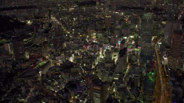 Токио Япония 2018 Вид Воздуха Сибую Токио Ночью Снимок Вертолёта — стоковое видео