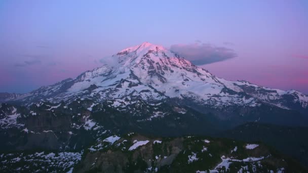 Mount Rainier Washington 2019 Flygfoto Över Mount Rainier Vid Solnedgången — Stockvideo