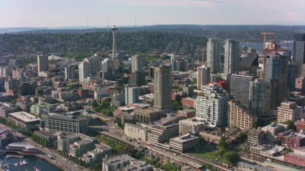 西雅图 华盛顿大约2019年 西雅图市中心的空中景观 直升机用Cineflex Gimbal和Red 8K相机拍摄 — 图库视频影像