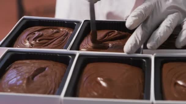 Making Chocolate Fudge Candy Factory — Stock Video