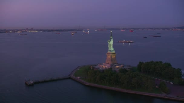 New York City New York 2019 Légi Felvétel Szabadság Szoborról — Stock videók