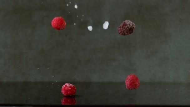 Lot Falling Black Red Berries Black Background Royalty Free Stock Footage