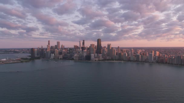 Chicago Illinois Circa 2019 Aerial View Chicago Sunset Shot Helicopter — Stock Video