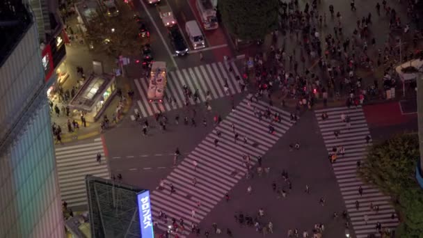Tokyo Giappone Circa 2018 Veduta Aerea Shibuya Crossing Notte Girato — Video Stock