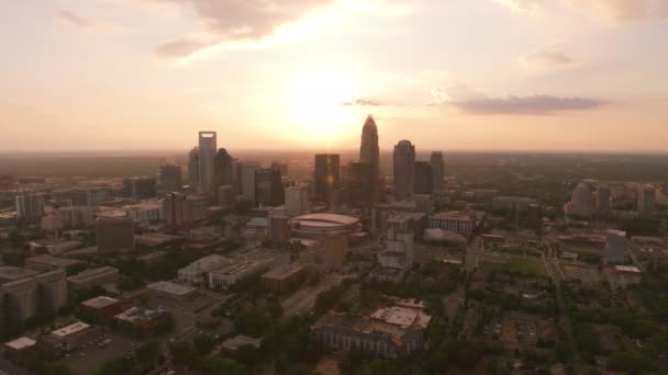 Charlotte North Carolina Circa 2019 Aerial View Charlotte Sunset Shot — Stock Video