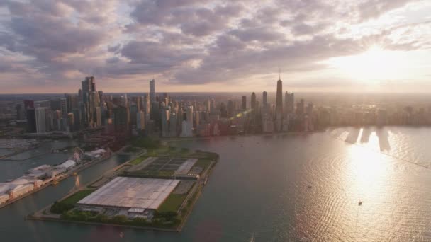 Чикаго Иллинойс Примерно 2019 Год Вид Воздуха Чикаго Закате Снято — стоковое видео