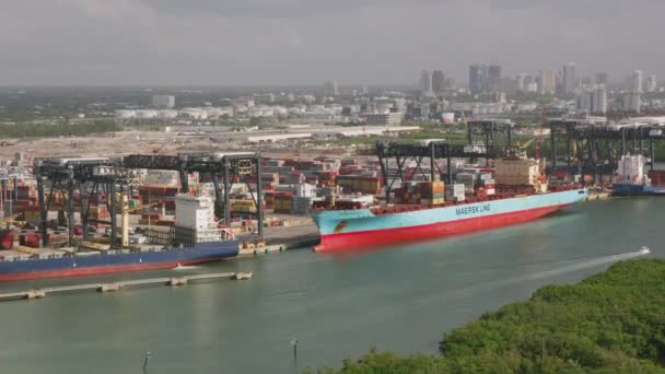 Miami Florida Circa 2019 Daytime Aerial View Container Ship Miami — Stock Video